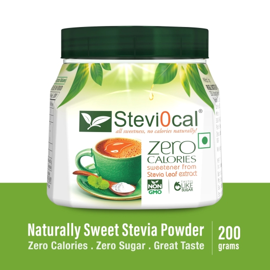 Stevi0cal Sugar Free Zero Calorie Stevia Sweetener Powder Jar For Diet and Health Management - 200 gm