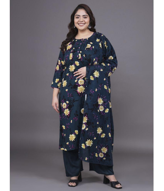 Tissu Rayon Printed Kurti With Palazzo Women''s Stitched Salwar Suit - Navy ( Pack of 1 ) - None