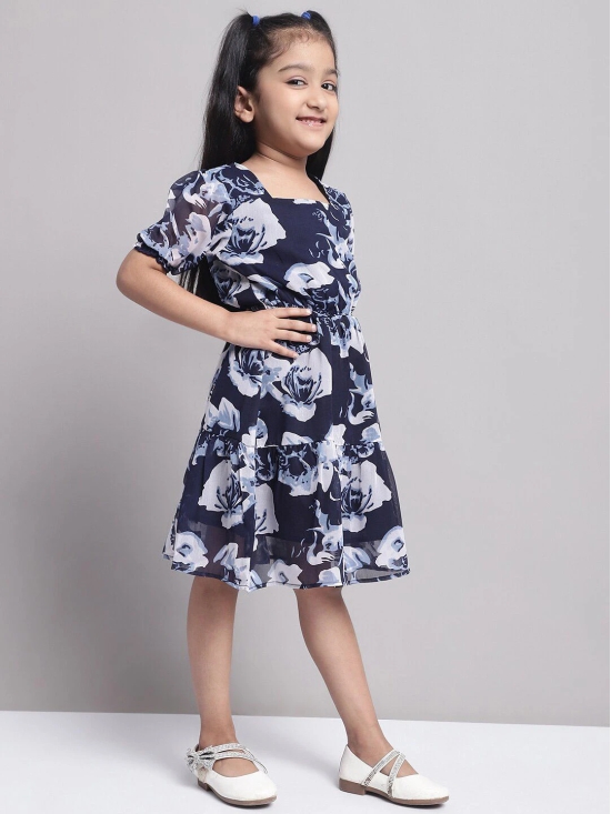 MINI & MING Girls Floral Printed Georgette Fit & Flare Dress