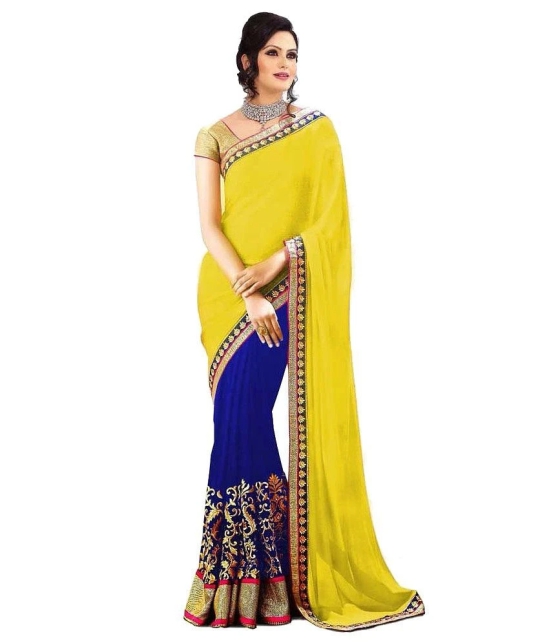 av designer Yellow and Blue Georgette Saree