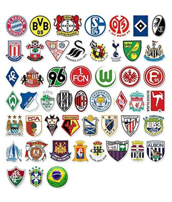 iDream Football Club Team Logo Waterproof Vinyl Sticker for Laptop, Desk, Skateboard, Luggage, Guitar, Furniture, Toy, Scrapbook (Set of 50)