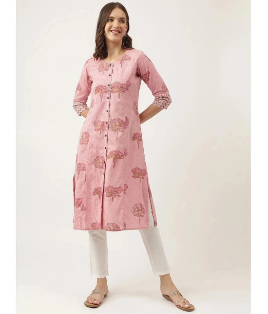 Divena - Pink Cotton Womens Front Slit Kurti ( Pack of 1 ) - None