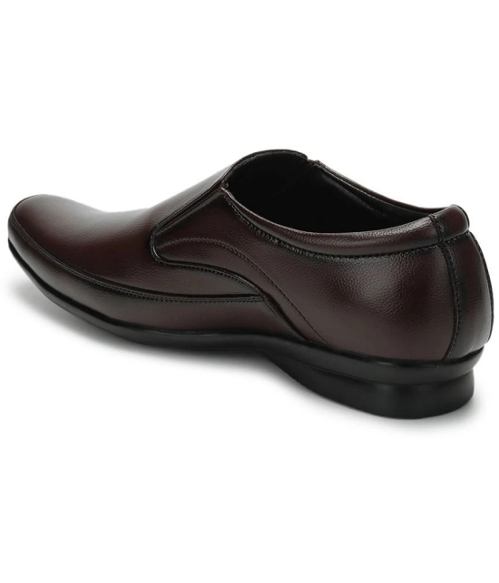 UrbanMark Men Comfortable Square-Toe Faux Leather Slip On Formal Shoes- Brown - None