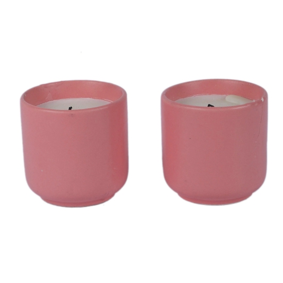 Pink Ceramic Glass Wax Candle Set of  2-Gold