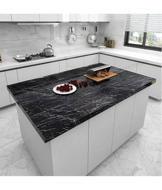 GEEO Black marble design for kitchen foil wallpaper, Wall Sticker ( 200 x 60 cms )