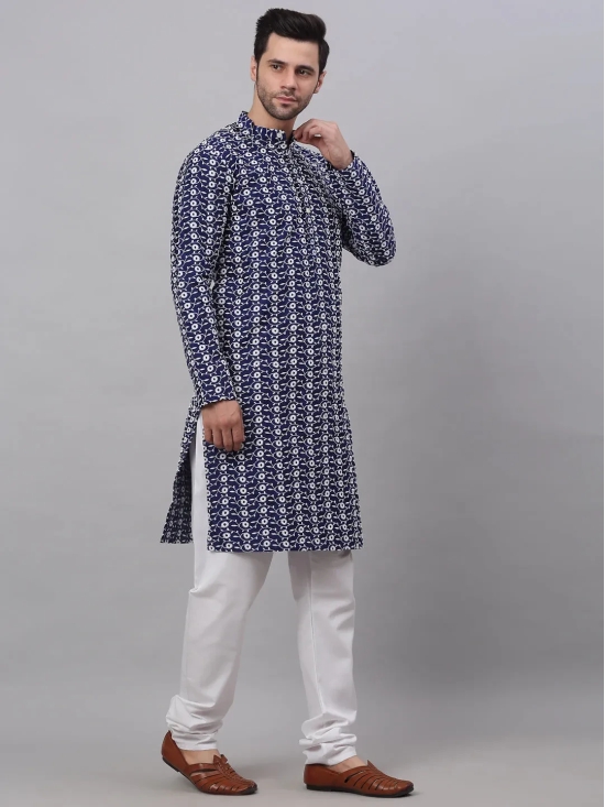 Jompers Men's Emroidered Kurta Payjama Sets-S / Navy-Blue