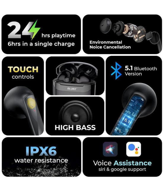 BLUNT Air 1 Earbuds In Ear Bluetooth Earphone 6 Hours Playback Bluetooth IPX6(Water Resistant) Active Noise cancellation -Bluetooth V 5.1 Black