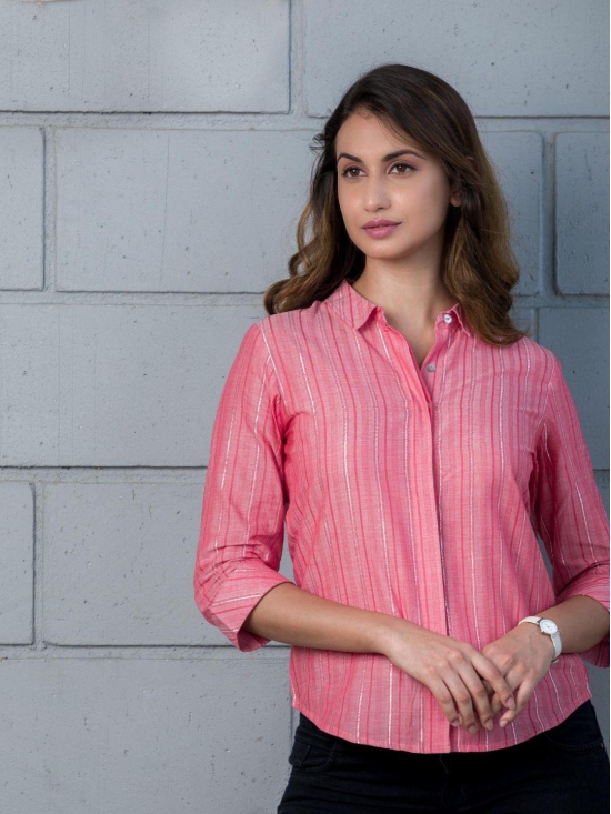 Pink Lurex Hidden Placket Shirt-XL