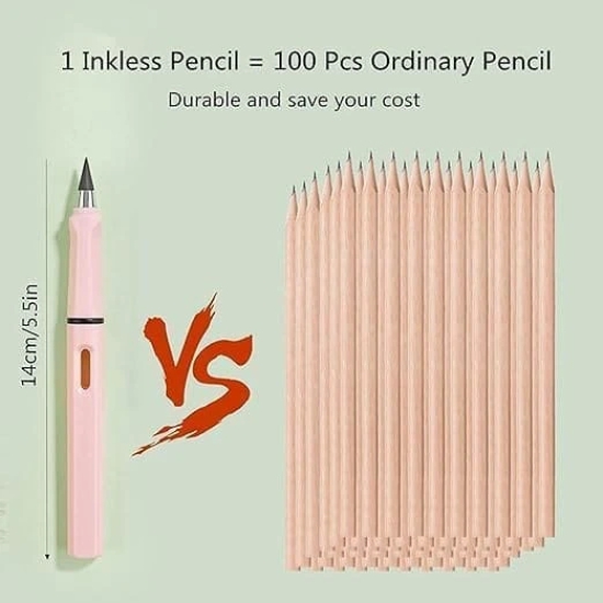 KIT & CO Pen Shape Pencil Everlasting Pencil Inkless Pencils Eternal Portable Reusable Erasable Infinite Replaceable Graphite Nib Birthday Party Return Gift for Kids pack of-4