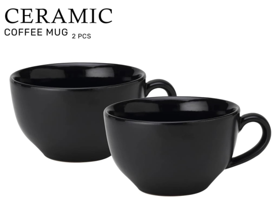 AADEEP Ceramic Soup and Coffee Wide Large Mug with Handle - Set of 1, 350 Ml Matte Finish | Bone Ash Free and Microwave Safe | for Maggi, Cappuccino, Latte, Green Tea - Black