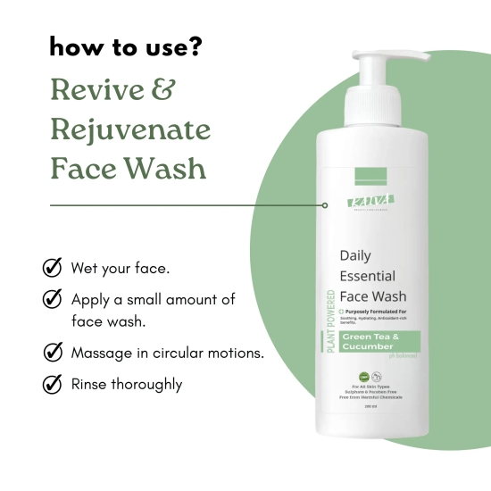 Revive & Rejuvenate – Green Tea & Cucumber Face Wash – For Women & Men | Sulphates & Paraben Free – 200 ml