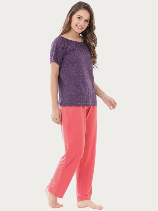 Clovia Poly Cotton Pajamas - Purple - L