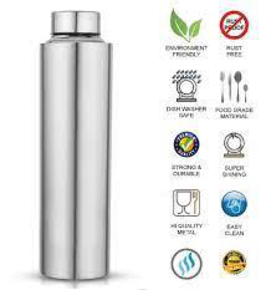 Stainless Steel Classic Single Wall Fridge Water Bottle | 1000 ML | Silver