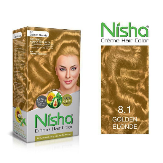 Nisha (60gm, 60ml, 12ml) 8.1 Golden Blonde + 7.3 Honey Blonde Hair Color Corrector 300 mL Pack of 2