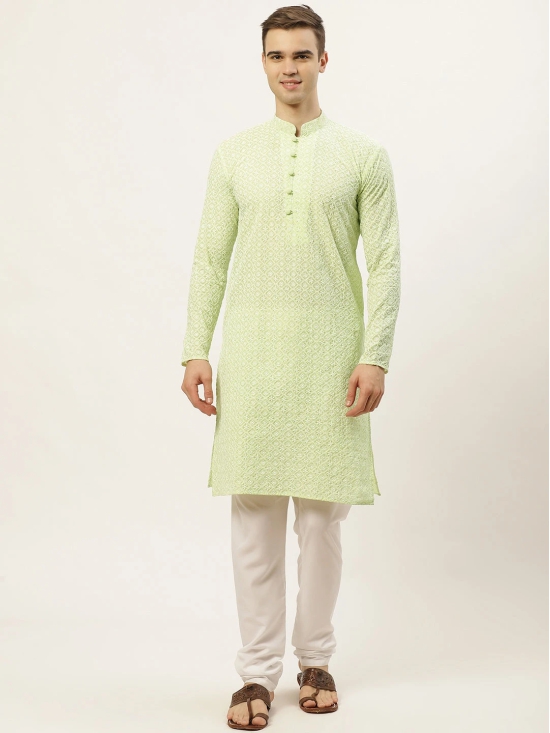 Jompers Mens Green Embroidered Kurta Payjama Sets-XXL / Green