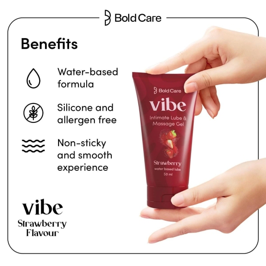 Bold Care Vibe Strawberry Personal Lubricant - Water Based, Skin Friendly, Silicone & Paraben Free, No Side Effects, 50 ml.-Bold Care Vibe Strawberry Personal Lubricant - Water Based, Skin Friend