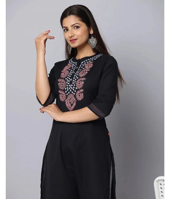 Alena Cotton Embroidered Straight Womens Kurti - Black ( Pack of 1 ) - None