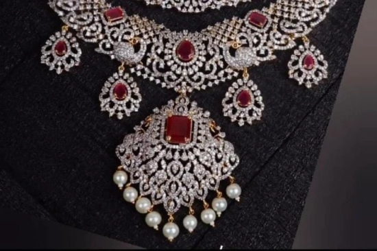 Indian Bridal Jewelry Set with Ruby Stones and Pearls