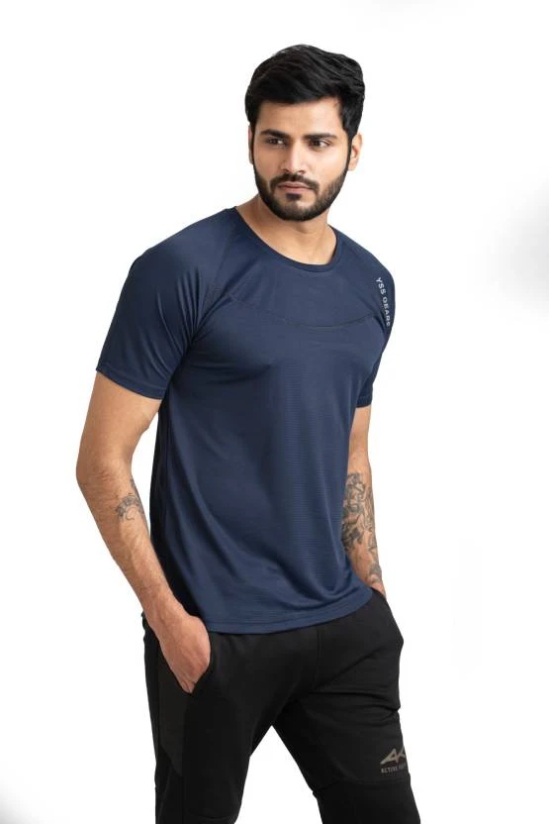 Men Solid Round Neck Polyester Blue T-Shirt