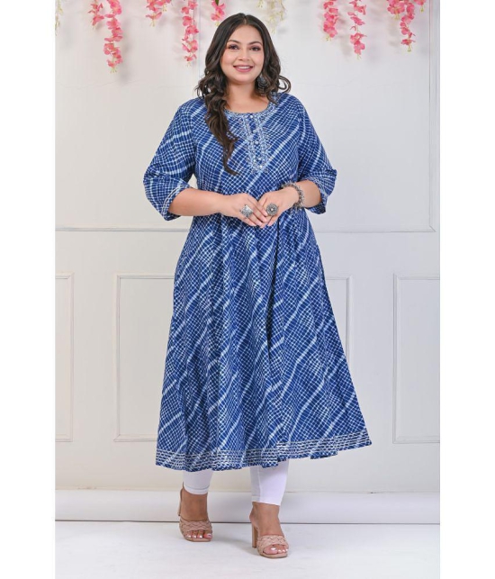 Swasti Cotton Blend Printed Anarkali Womens Kurti - Blue ( Pack of 1 ) - None