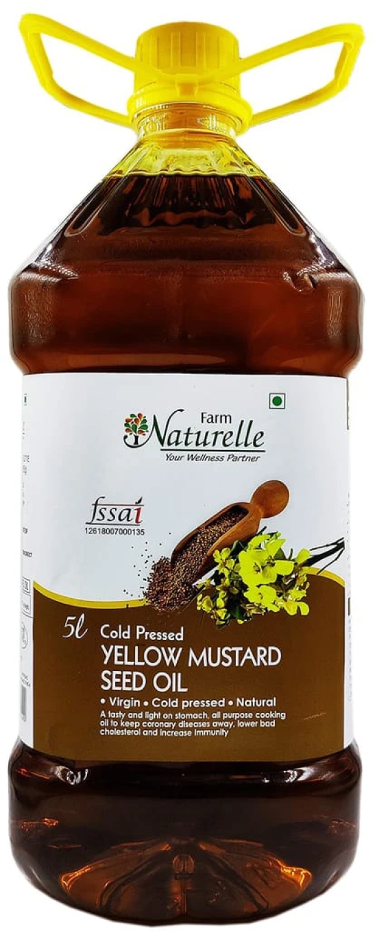 Farm Naturelle Cold Pressed Virgin Kachi Ghani Yellow Mustard Oil, 5 LTR.