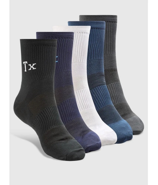 Texlon Cotton Mens Self Design Multicolor Mid Length Socks ( Pack of 5 ) - Multicolor