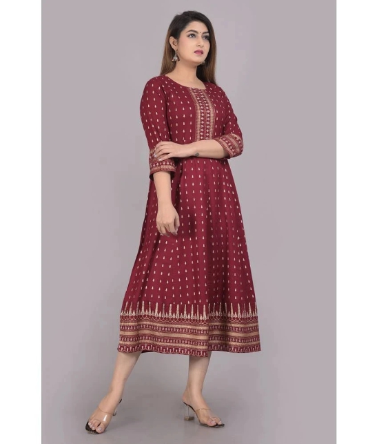 Smien - Maroon Rayon Womens Flared Kurti ( Pack of 1 ) - None