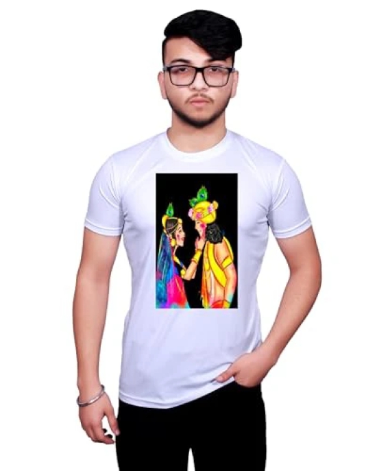 NITYANAND CREATIONS Round Neck White Holi T-Shirt for MEN-HOLI-T-SHIRT-11532-M