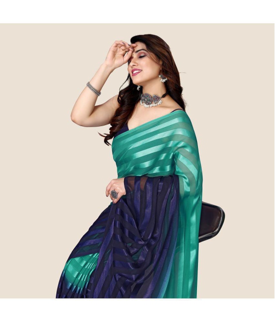 ANAND SAREES Satin Striped Saree Without Blouse Piece - Green ( Pack of 1 ) - Green