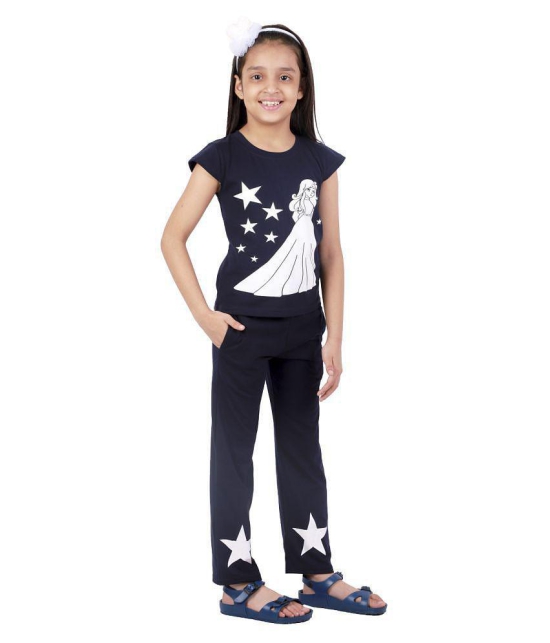 Kids Cave Dress for Girls Two Piece Printed Cap Sleeve Tshirt And Elasticated Waist Band Pant Fabric 100%  Super Cotton Hosiery Bio Wash (Color Tshirt-Navy Blue, Pant Navy Blue, Size 3 to 12