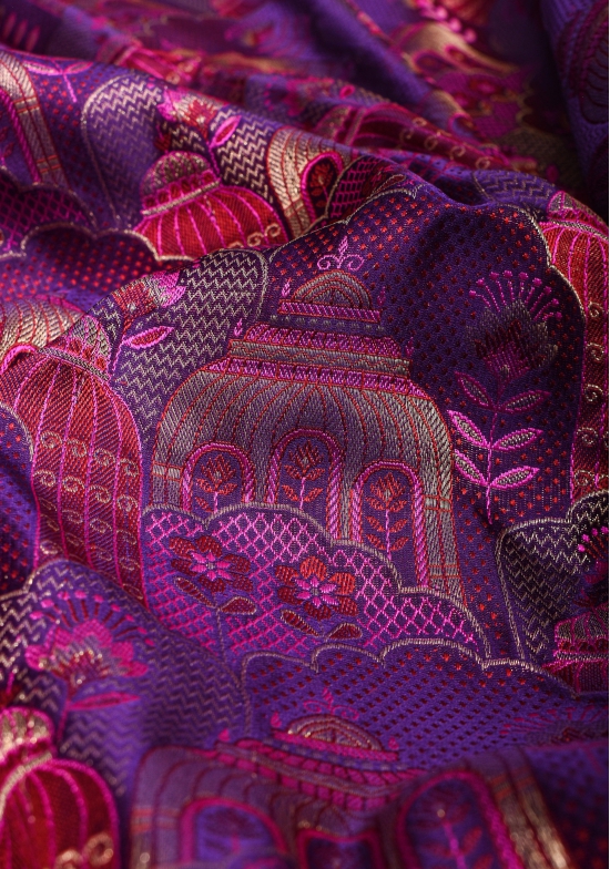 Statement Tanchoi Satin Silk Saree in Purple with Tehra Zari Meena and unique body design | SILK MARK CERTIFIED