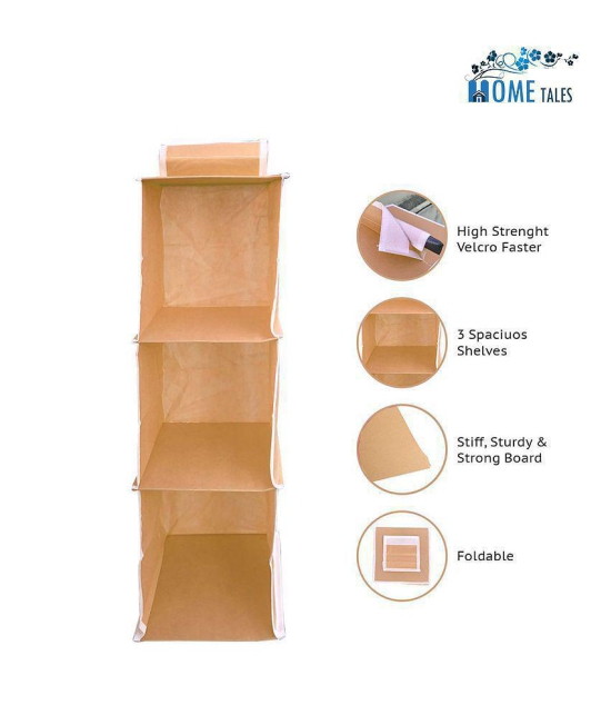 SH.NASIMA - Non-Woven 3 Shelf, Engineered Wood Wardrobe / Cloth Hanging Organizer (Beige)