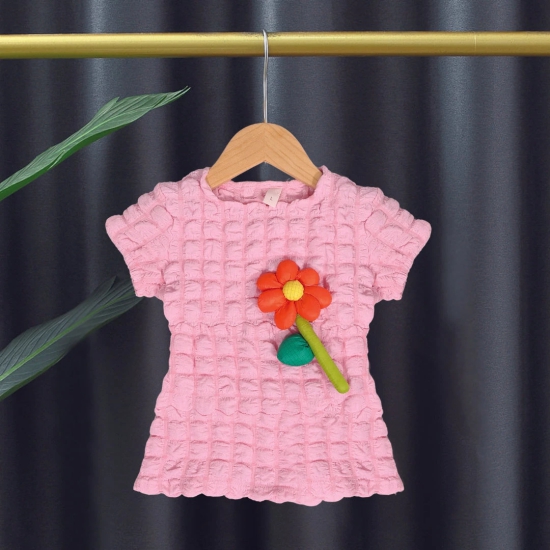 Girls Top with Flower Brooch-Pink / 6-12 months