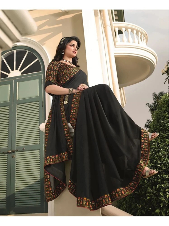 Gazal Fashions Georgette Printed Saree With Blouse Piece - Black ( Pack of 1 ) - Black