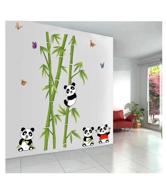 Asmi Collection Bamboo Tree Panda Butterfly Wall Sticker ( 120 x 110 cms )