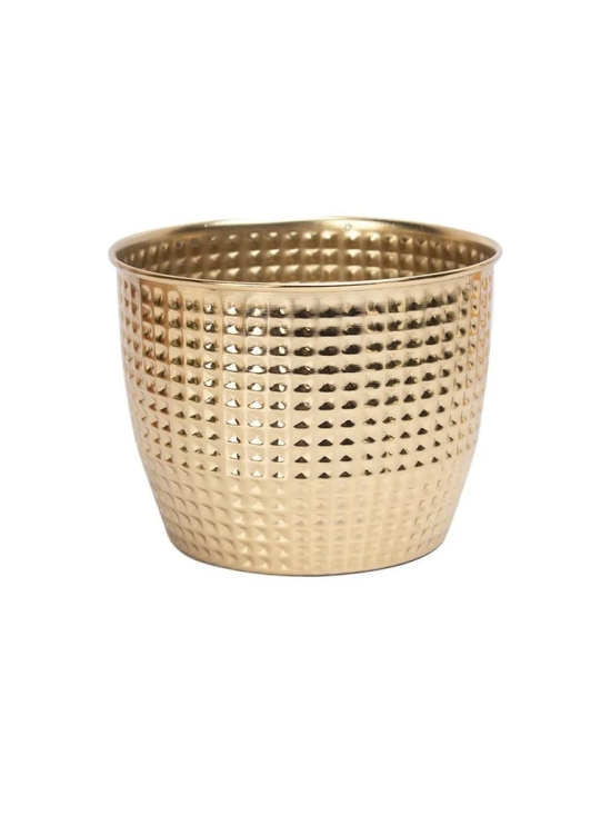 Indoor Round Golden Hammered Floor Planter