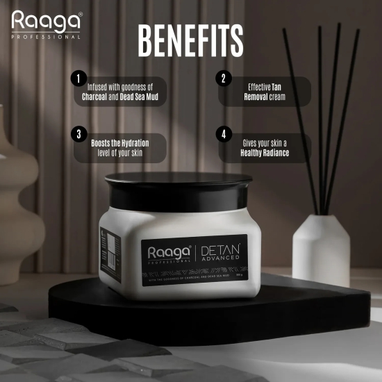 Raaga Professional De-Tan Advanced Pack | Charcoal and Dead Sea Mud | Healthy and Radiant Skin (500 gm)