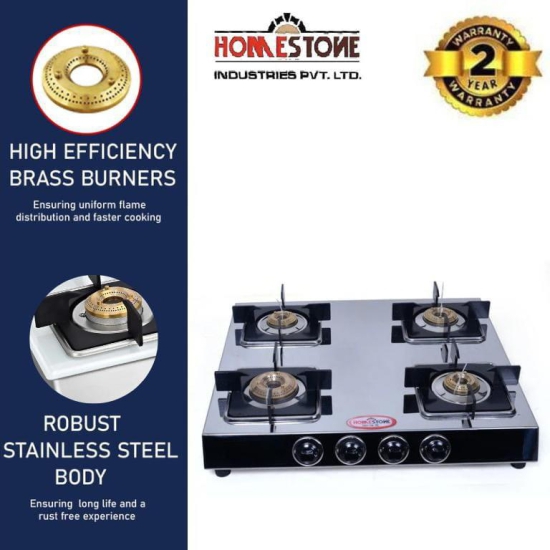 HOMESTONE CROWN MONARCH STYLISH 4  BURNER STAINLESS STEEL STOVE WITH SQUARE PAN SUPPORT 