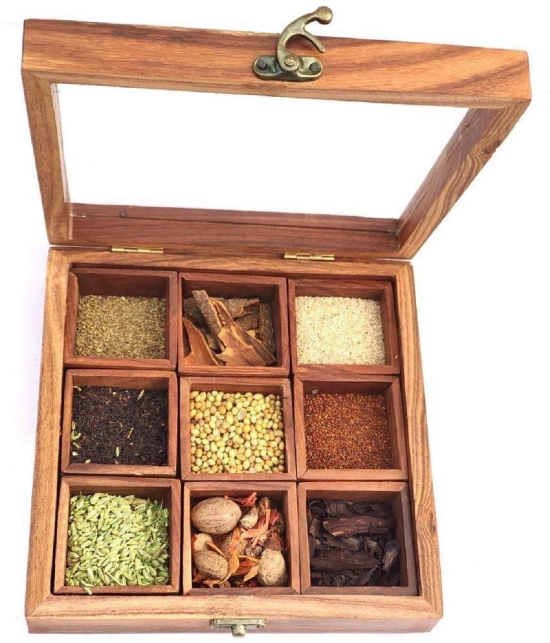 7 Star Traders Masala box Wooden Brown Spice Container ( Set of 1 ) - Brown