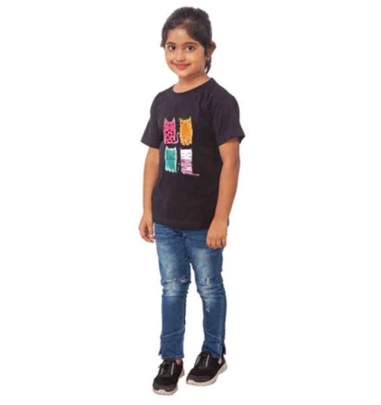 Girls Cotton Cat Half Sleeve TShirt (Black) PID41468