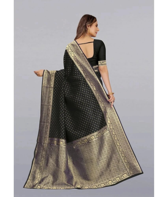 Gazal Fashions Banarasi Silk Embellished Saree With Blouse Piece - Black ( Pack of 1 ) - Black