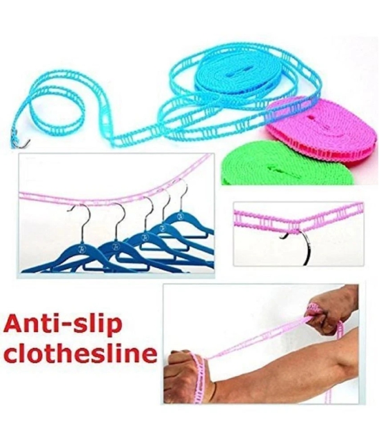 INSHOP 5 Meters Windproof Anti-Slip Clothes Washing Line Drying Nylon Rope with Hooks set of 2