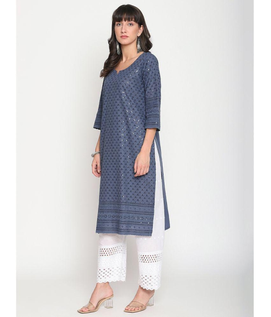 Queenley - Blue Cotton Women's Straight Kurti ( Pack of 1 ) - XXL