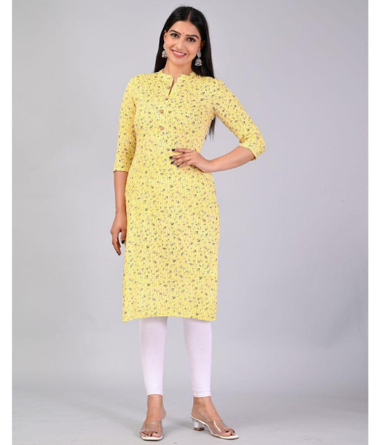 MAUKA Rayon Printed Straight Women's Kurti - Yellow ( Pack of 1 ) - None