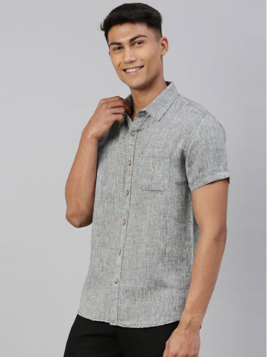 Men Black Hemp Casual Half Sleeve Shirt