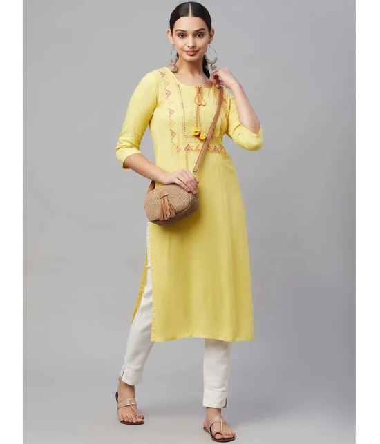 AMIRAS INDIAN ETHNICWEAR - Yellow Rayon Womens Straight Kurti ( Pack of 1 ) - None