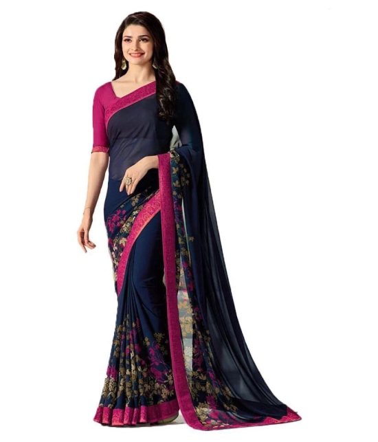 Gazal Fashions - Blue Georgette Saree With Blouse Piece (Pack of 1)