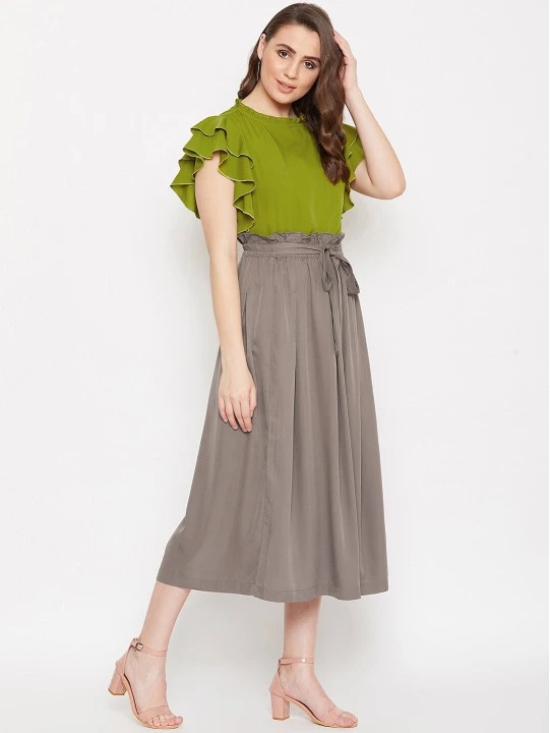 Women Green & Taupe Solid Top with Skirt