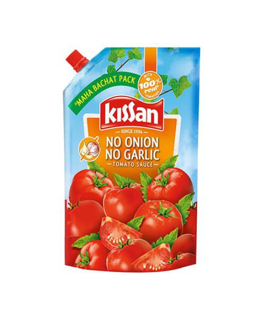 Kissan No-Onion No-Garlic Tomato Sauce - Pure Vegetarian Condiment For Snacks, Cooking, Dips Use, 425 g Pouch