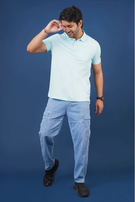 Men's Water Blue Pocket Polo T-Shirt